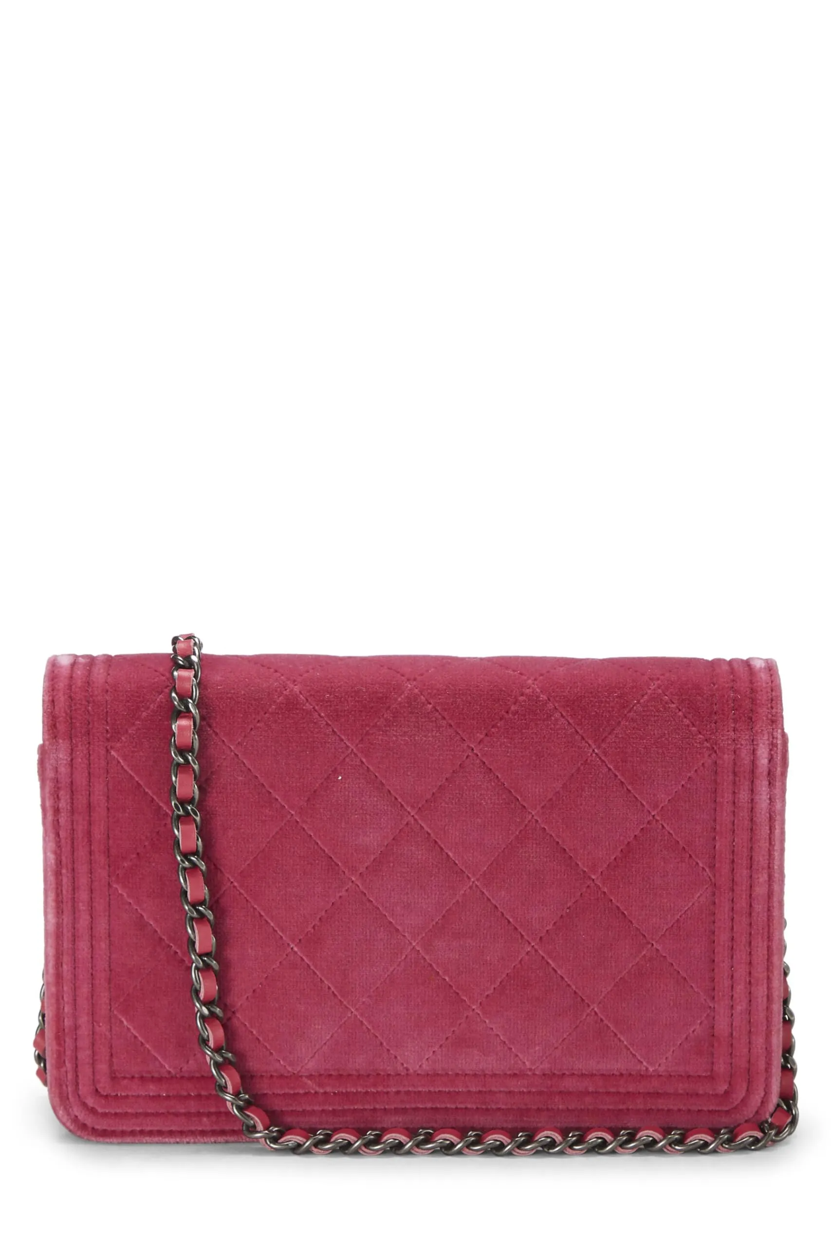 Chanel,  Pink Quilted Velvet Boy Wallet on Chain (WOC), Pink