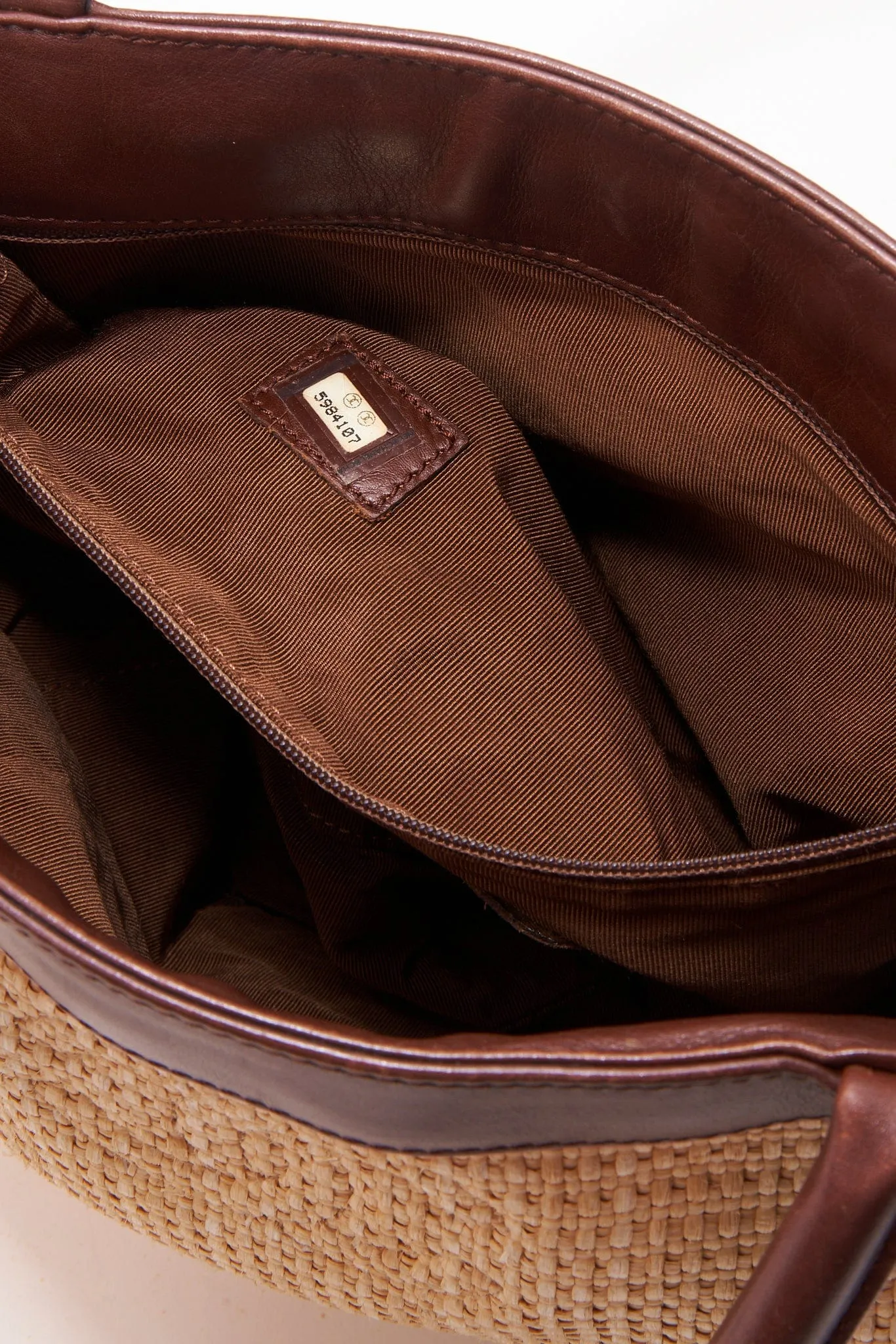 Chanel Raffia Tote Bag With Brown Leather Handles