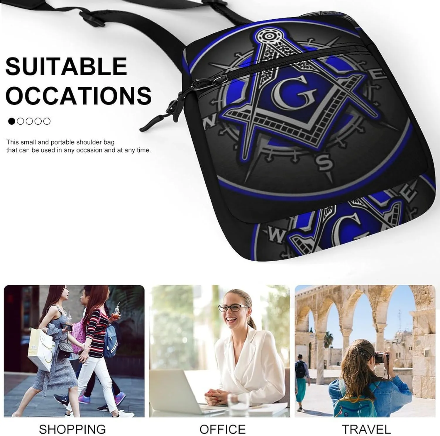 Charitable Freemason Logo Art Crossbody Bag Small Shoulder Bag Waterproof, Lightweight And Convenient