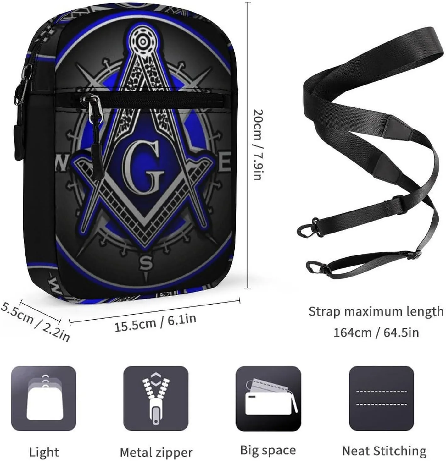 Charitable Freemason Logo Art Crossbody Bag Small Shoulder Bag Waterproof, Lightweight And Convenient