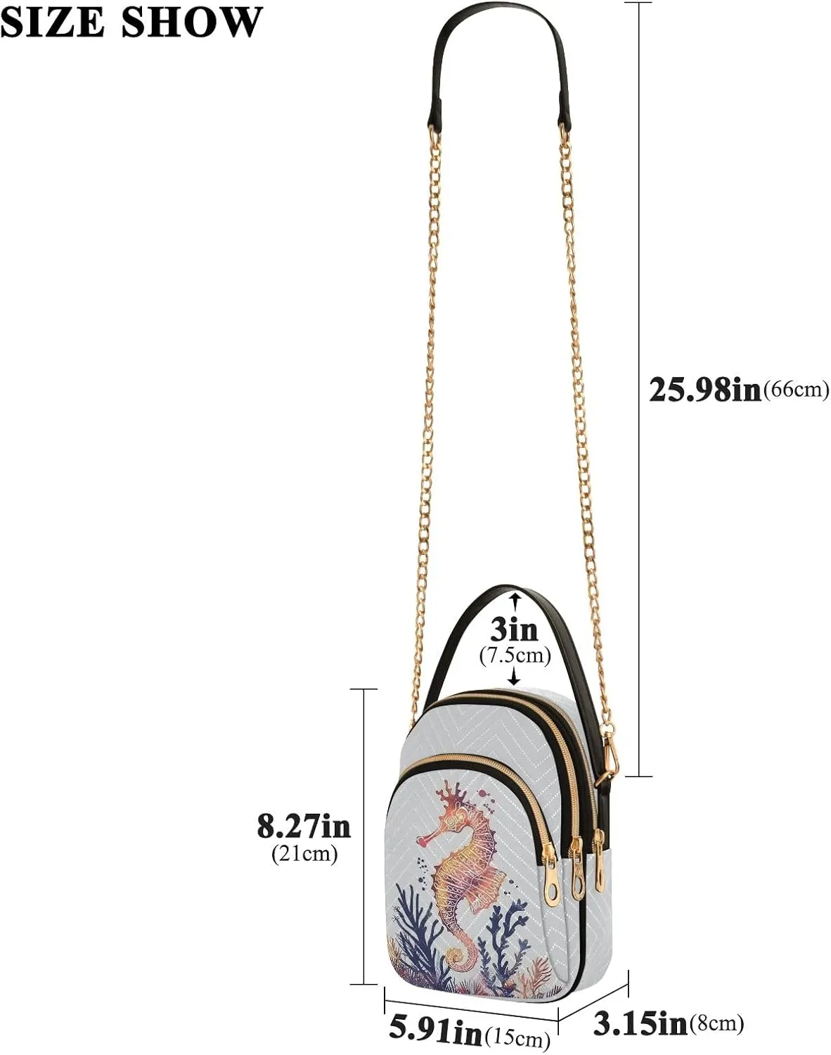Charming Red Seahorse Women's Crossbody Handbags with Zipper, Casual Leather Cell Phone Purse Crossbody Bags for Ladies