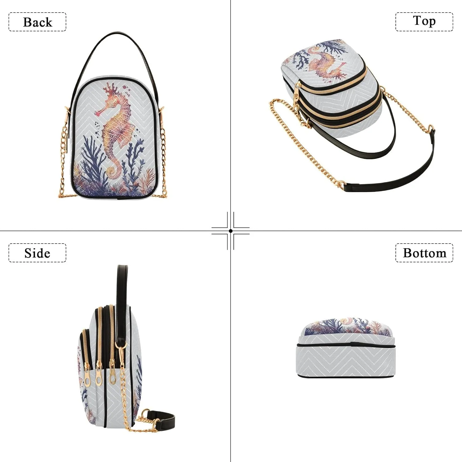 Charming Red Seahorse Women's Crossbody Handbags with Zipper, Casual Leather Cell Phone Purse Crossbody Bags for Ladies