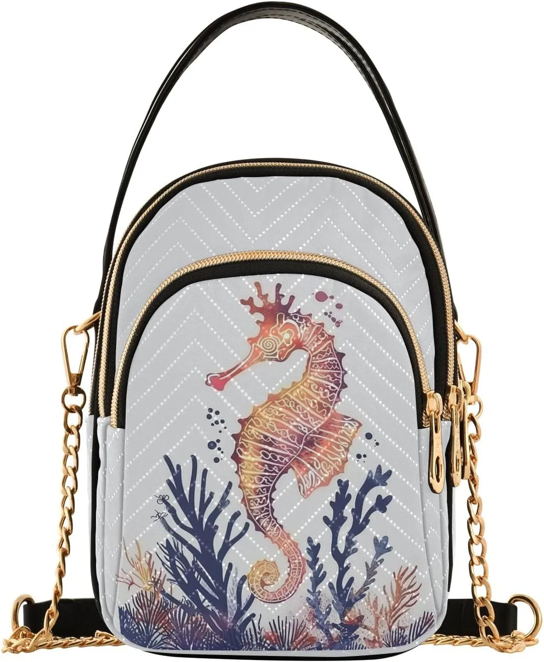 Charming Red Seahorse Women's Crossbody Handbags with Zipper, Casual Leather Cell Phone Purse Crossbody Bags for Ladies
