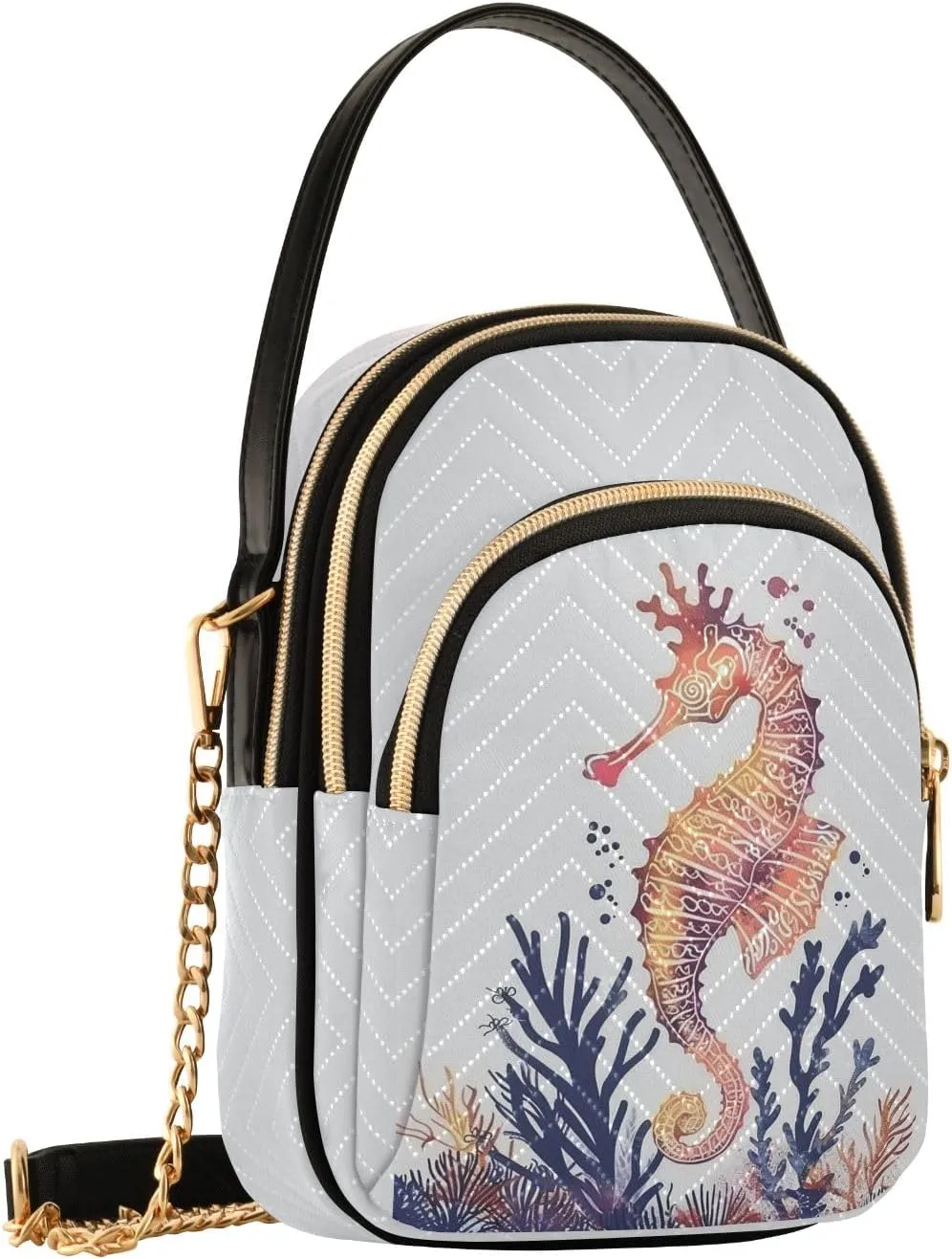 Charming Red Seahorse Women's Crossbody Handbags with Zipper, Casual Leather Cell Phone Purse Crossbody Bags for Ladies