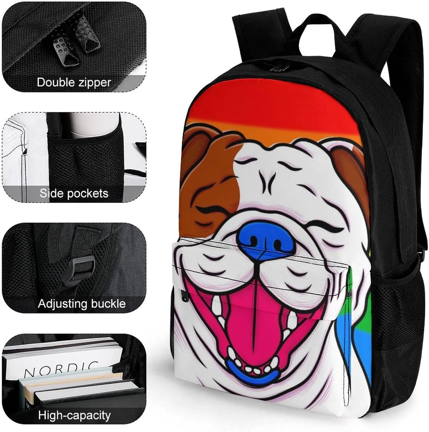 Checkerboard Pitbull Dog Smile Art Rucksacks Polyester Anti-Theft Multipurpose Carry On Bag Large Capacity Gym Outdoor Hiking Backpack With Smooth Zippers