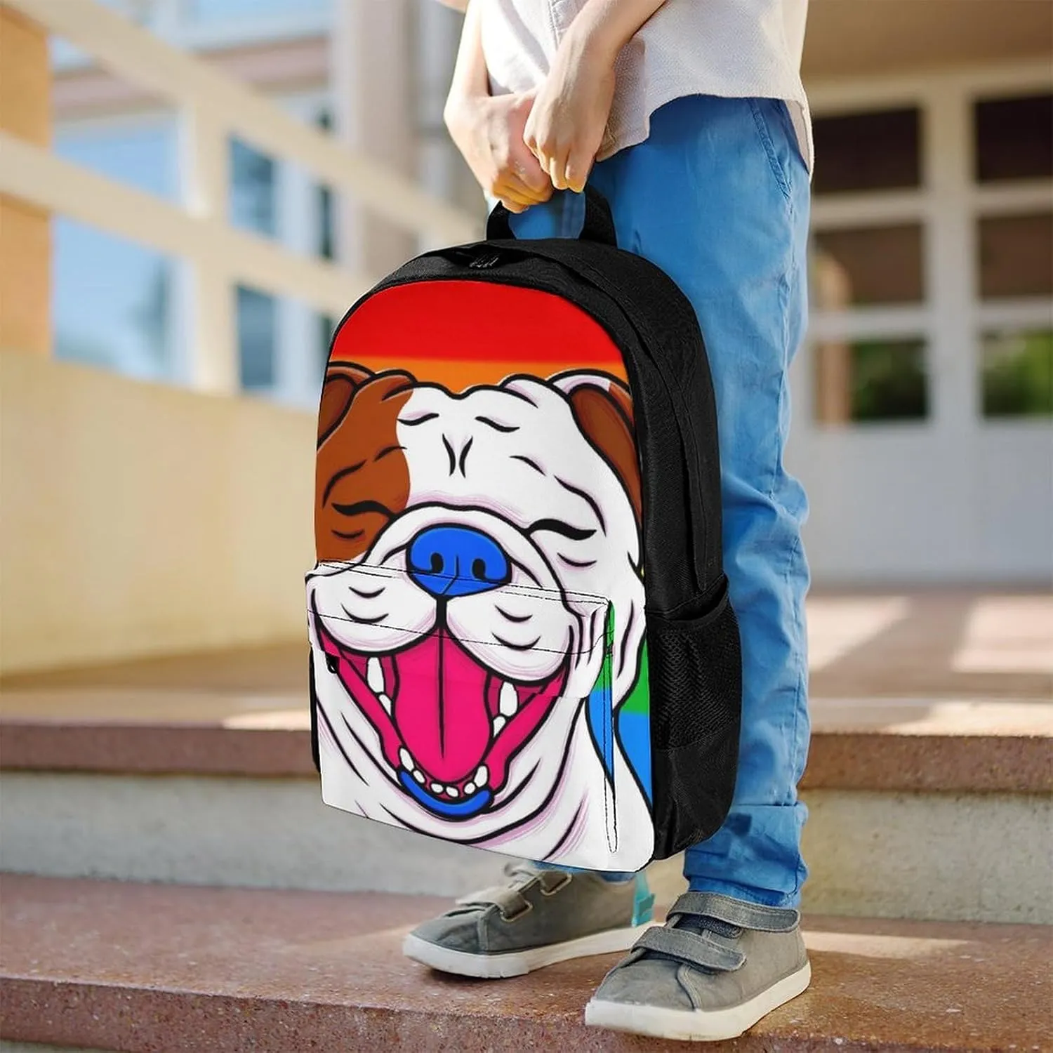 Checkerboard Pitbull Dog Smile Art Rucksacks Polyester Anti-Theft Multipurpose Carry On Bag Large Capacity Gym Outdoor Hiking Backpack With Smooth Zippers
