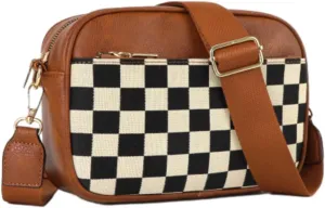 Checkered Crossbody Bag Checkerboard Purse For Women Plaid Pattern Shoulder Bags Colorblock Leather Handbag