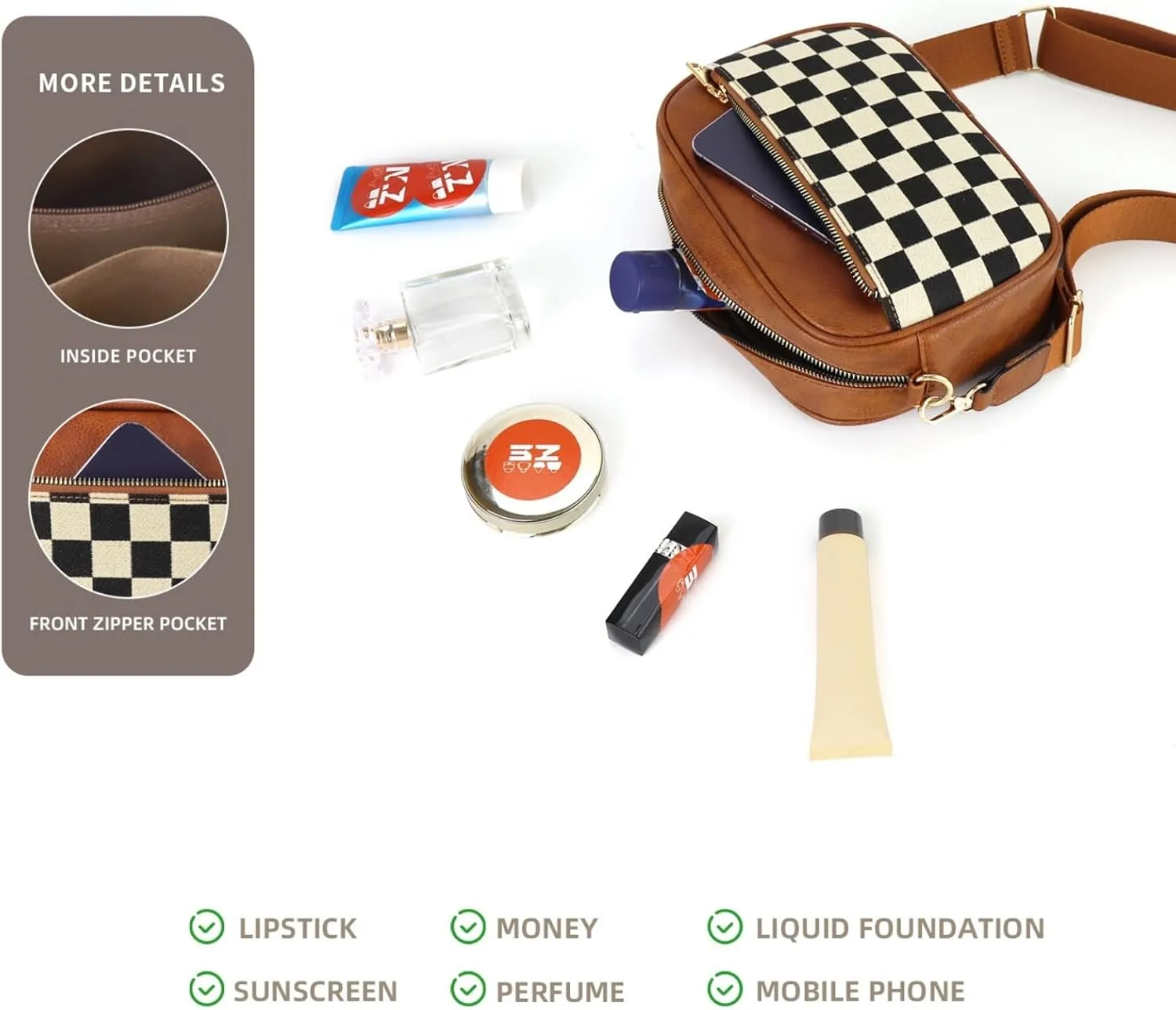 Checkered Crossbody Bag Checkerboard Purse For Women Plaid Pattern Shoulder Bags Colorblock Leather Handbag