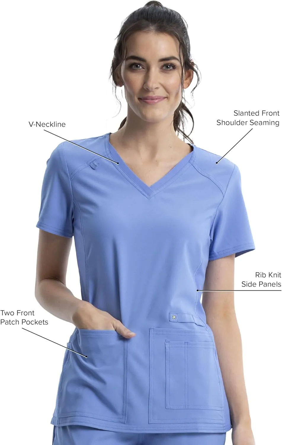 Cherokee Women's Medical Scrub Top Iflex V-Neck Knit Panel Top CK605