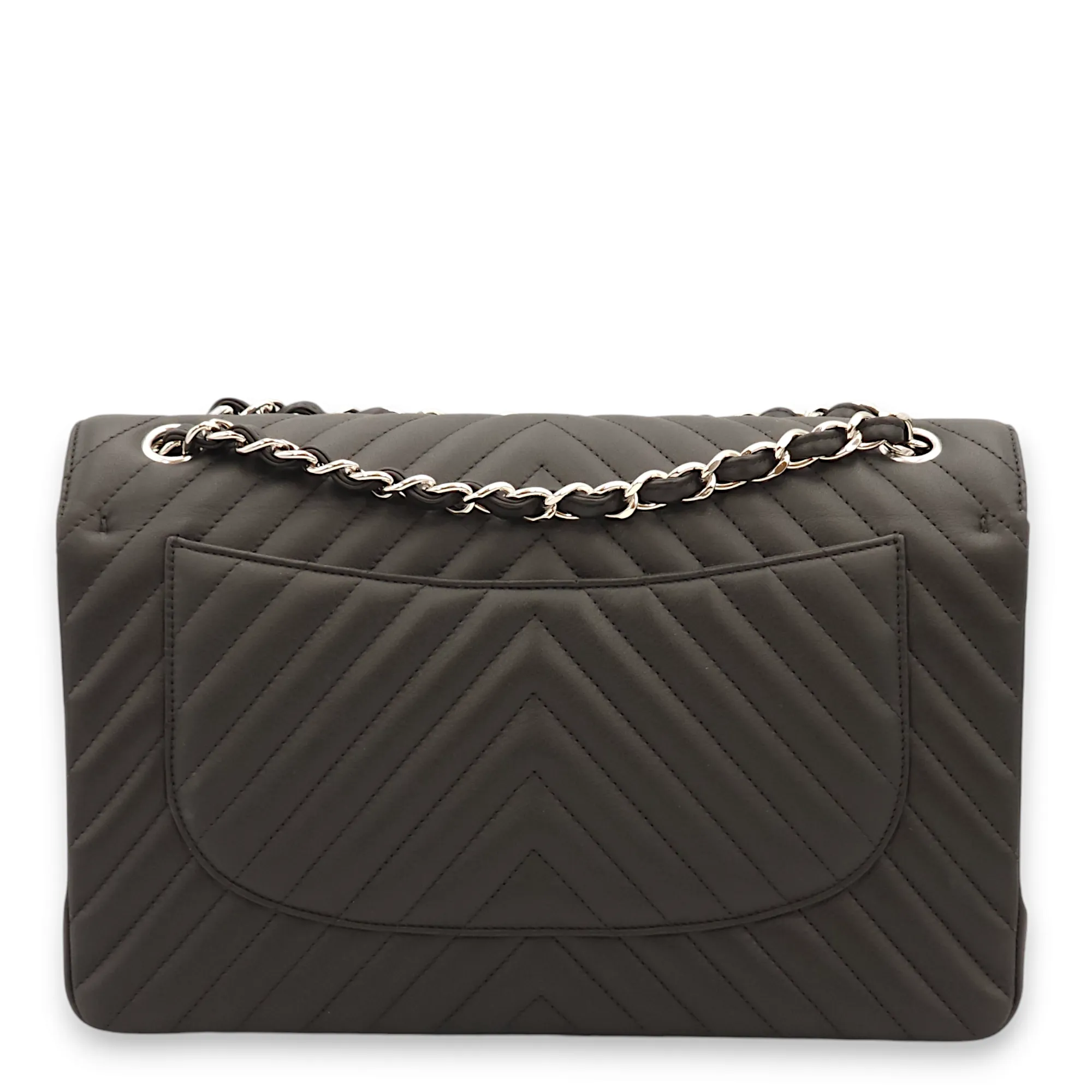 Chevron Double Flap Jumbo Black Shoulder Bag in Lambskin, Palladium hardware