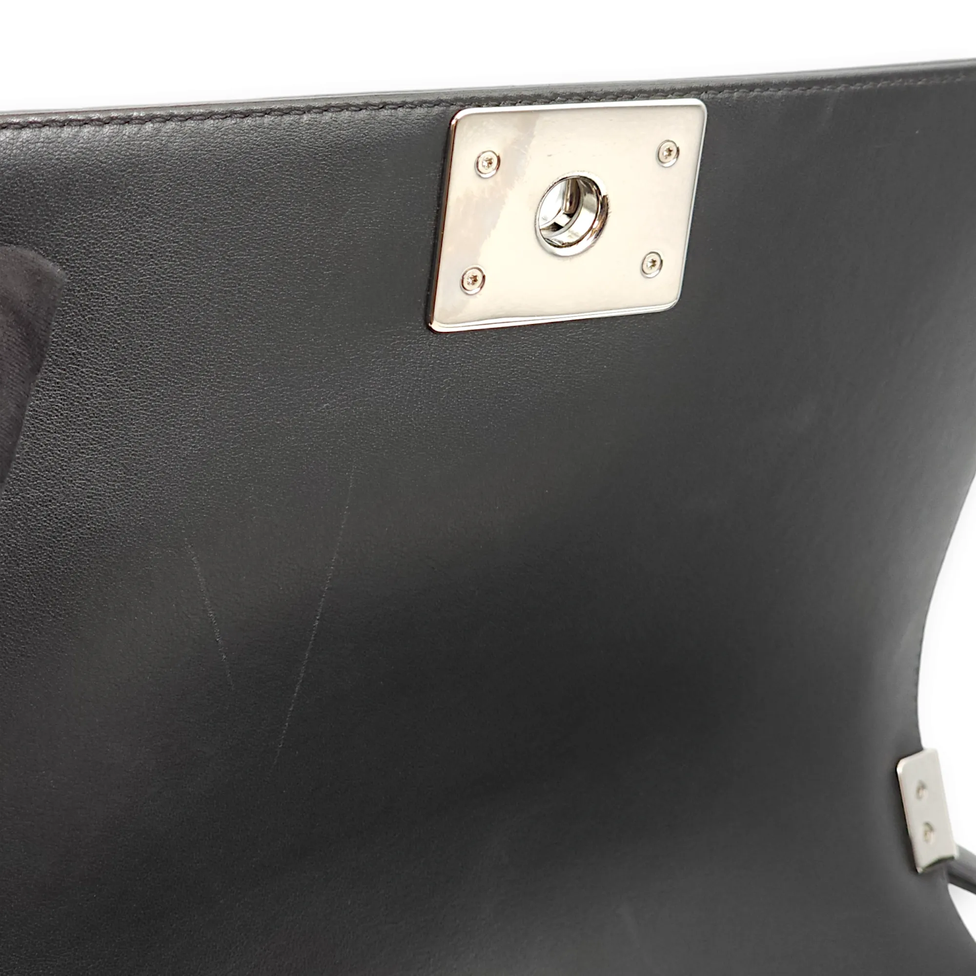 Chevron Le Boy Medium Black Shoulder Bag in Calfskin, Palladium hardware