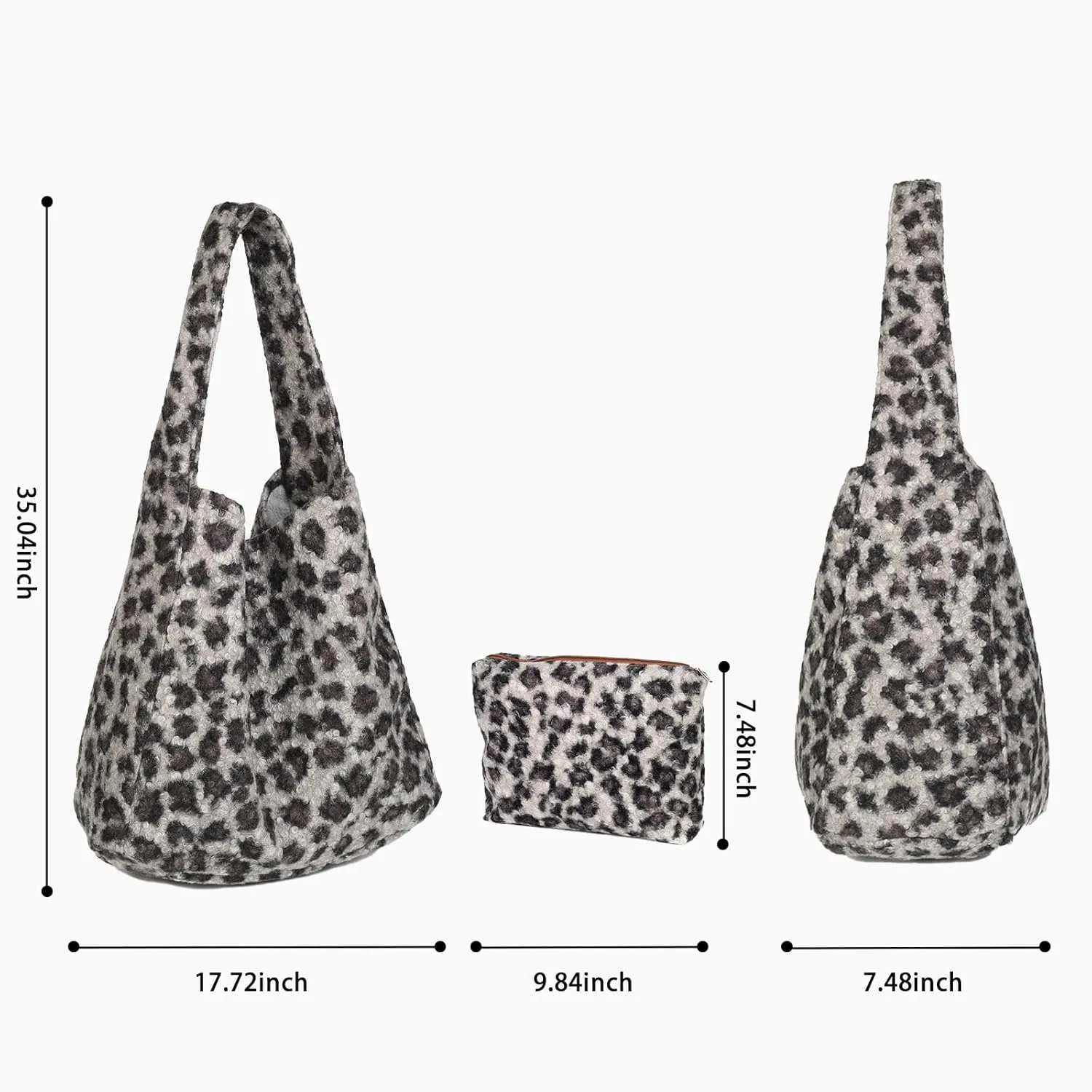 Chic Leopard Bag, Leopard Print Velvet Tote Bag with Smaller Inner Bag, Fluffy Tote, Cheetah Tote for Women