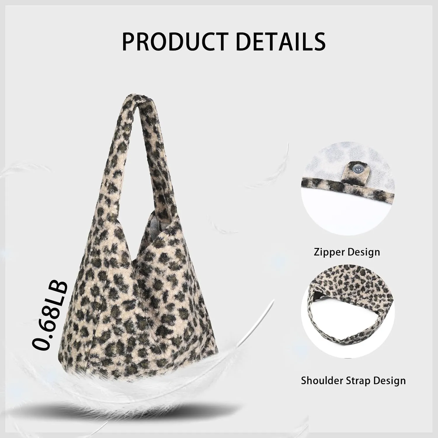 Chic Leopard Bag, Leopard Print Velvet Tote Bag with Smaller Inner Bag, Fluffy Tote, Cheetah Tote for Women
