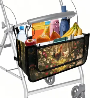 Chicken Rooster Rollator Bag Tote Organizer for Universal Walkers Walker Bag Mobility Aid Accessory Pouch for Seniors in Assisted Living