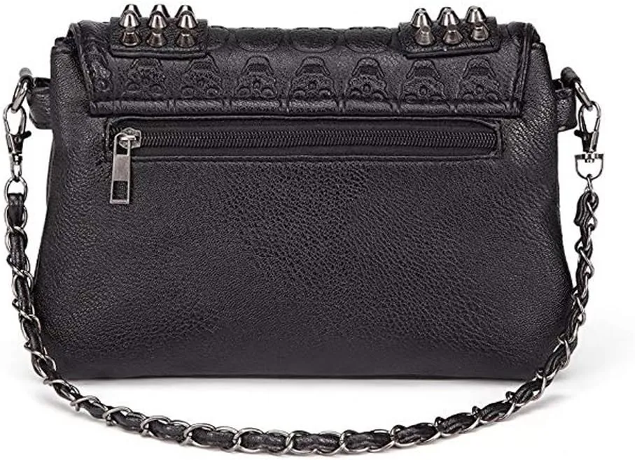 Chikencall Womens Punk Skull Print Crossbody Bag PU Leather Gothic Skull Shoulder Bag Purse with Chain