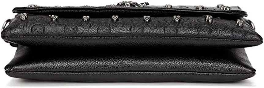 Chikencall Womens Punk Skull Print Crossbody Bag PU Leather Gothic Skull Shoulder Bag Purse with Chain