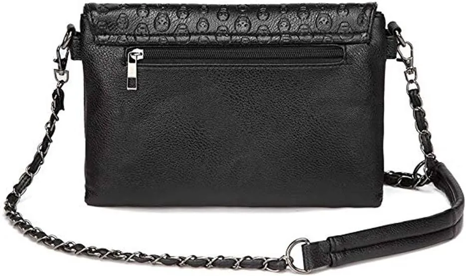 Chikencall Womens Punk Skull Print Crossbody Bag PU Leather Gothic Skull Shoulder Bag Purse with Chain