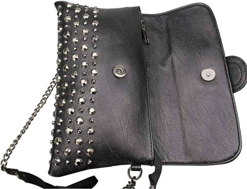 Chikencall Womens Punk Skull Print Crossbody Bag PU Leather Gothic Skull Shoulder Bag Purse with Chain
