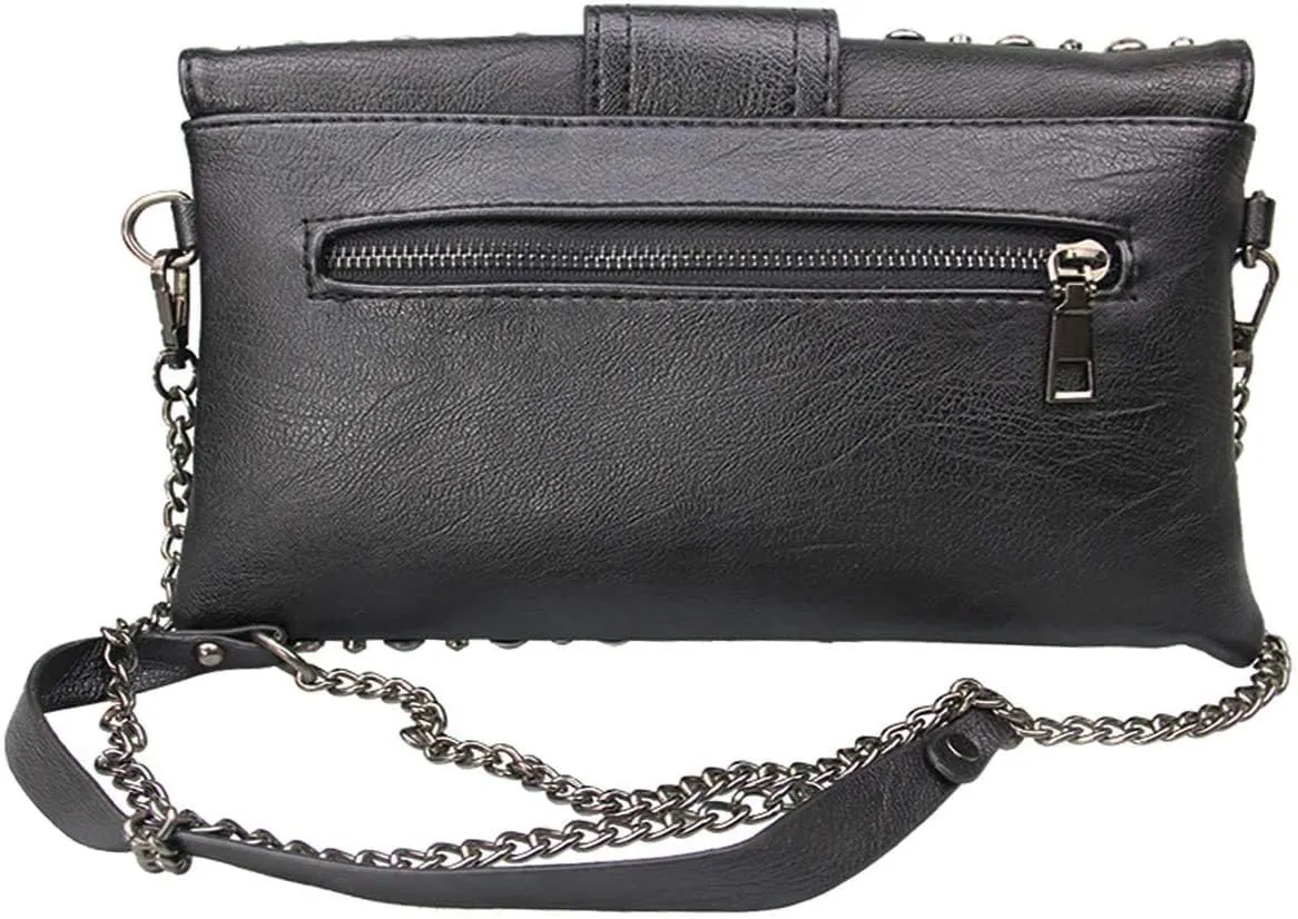 Chikencall Womens Punk Skull Print Crossbody Bag PU Leather Gothic Skull Shoulder Bag Purse with Chain
