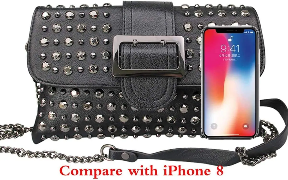 Chikencall Womens Punk Skull Print Crossbody Bag PU Leather Gothic Skull Shoulder Bag Purse with Chain