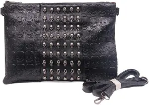 Chikencall Womens Punk Skull Print Crossbody Bag PU Leather Gothic Skull Shoulder Bag Purse with Chain