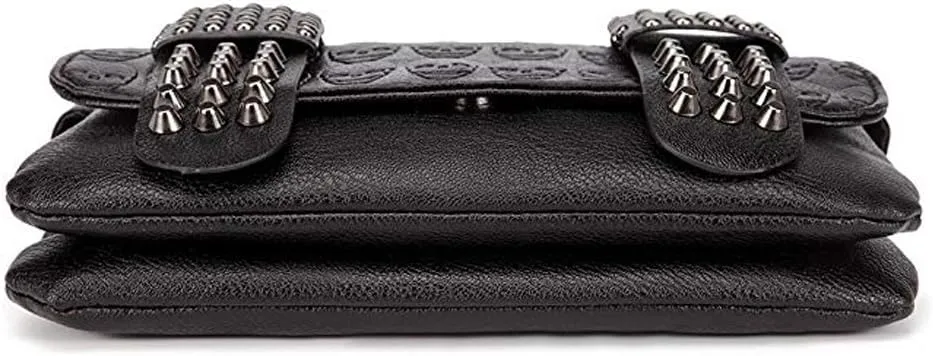 Chikencall Womens Punk Skull Print Crossbody Bag PU Leather Gothic Skull Shoulder Bag Purse with Chain