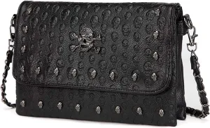 Chikencall Womens Punk Skull Print Crossbody Bag PU Leather Gothic Skull Shoulder Bag Purse with Chain