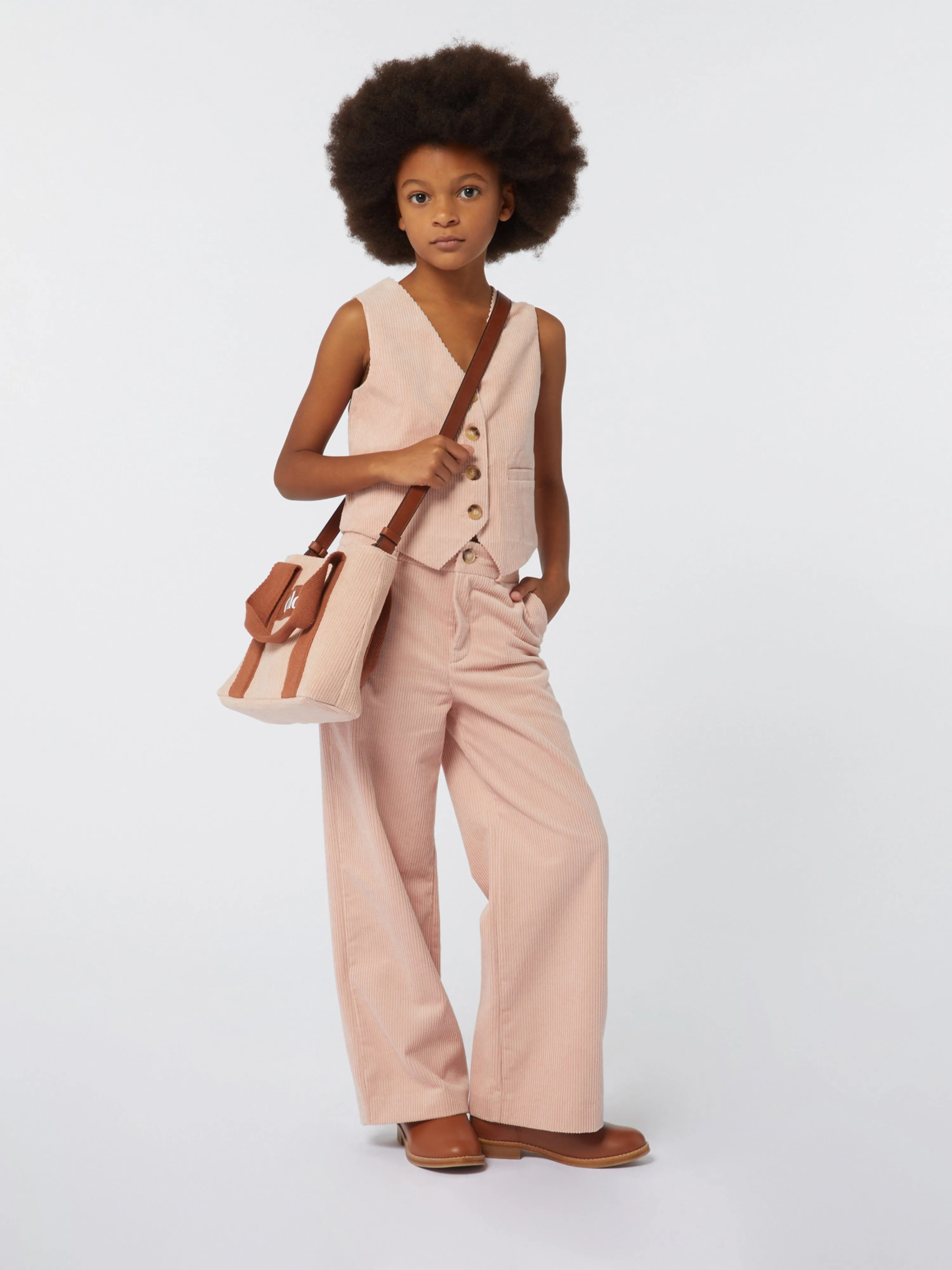 Chloé Girls Corduroy Shoulder Bag in Pink (25cm)
