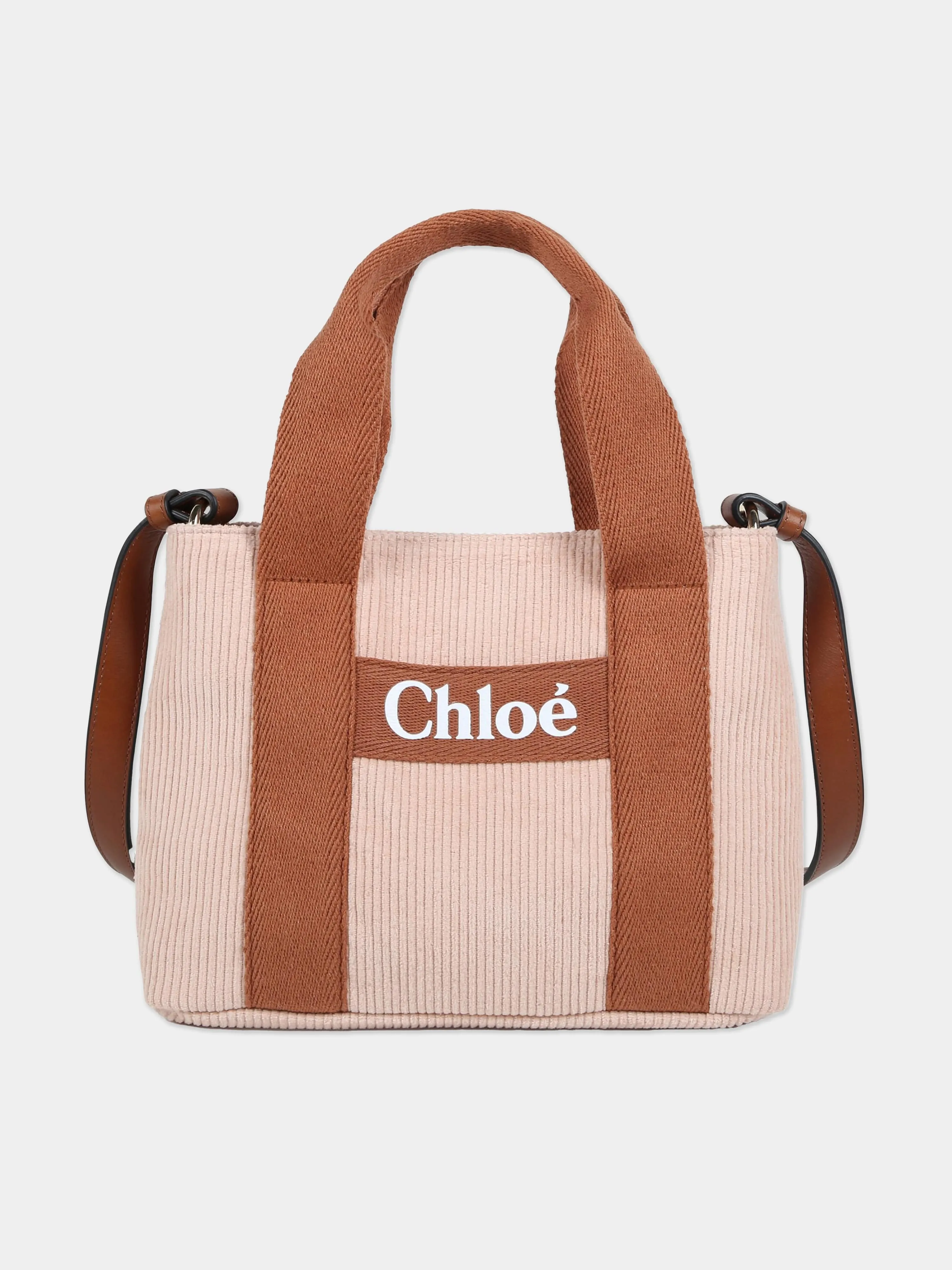 Chloé Girls Corduroy Shoulder Bag in Pink (25cm)