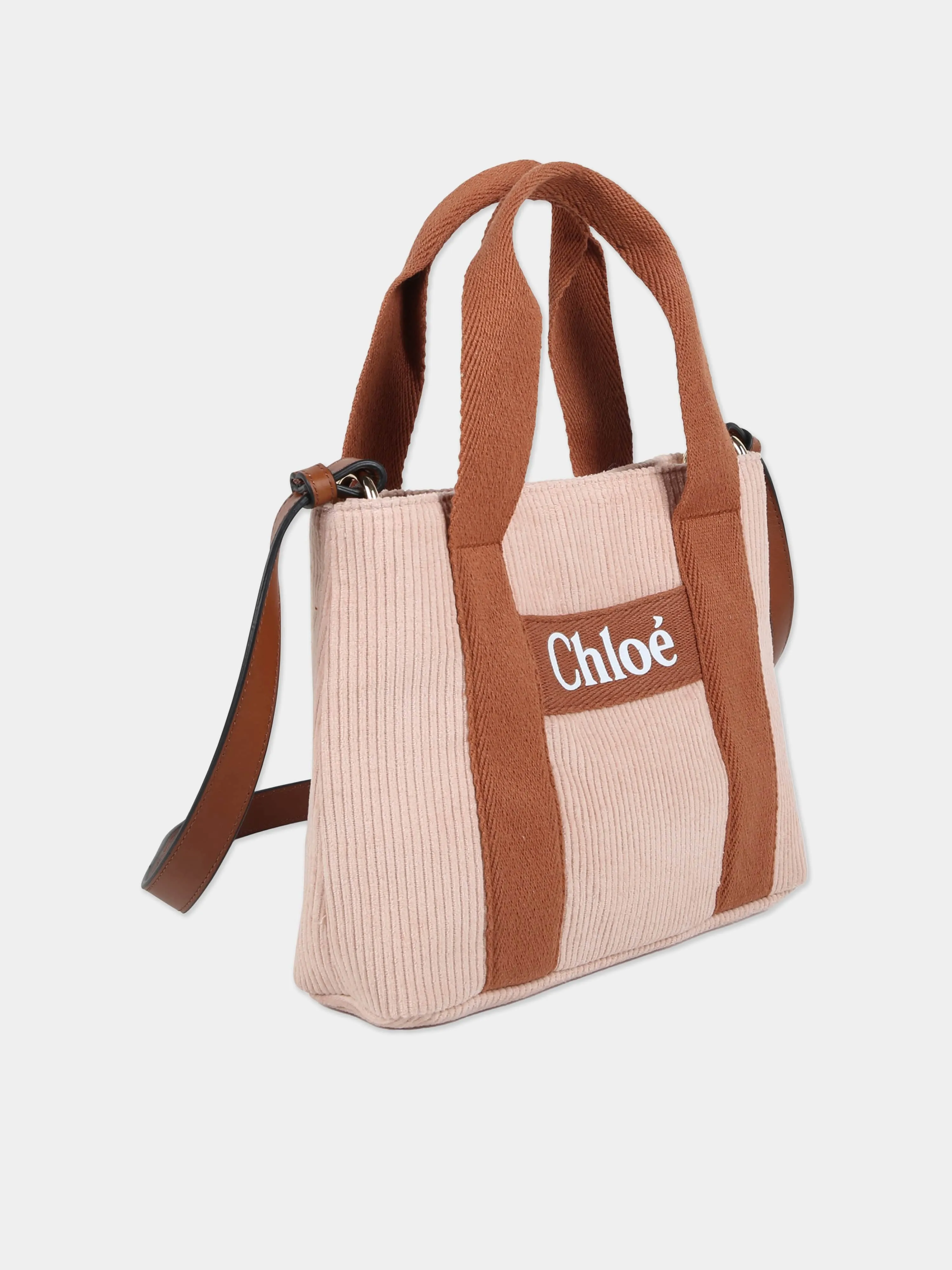 Chloé Girls Corduroy Shoulder Bag in Pink (25cm)