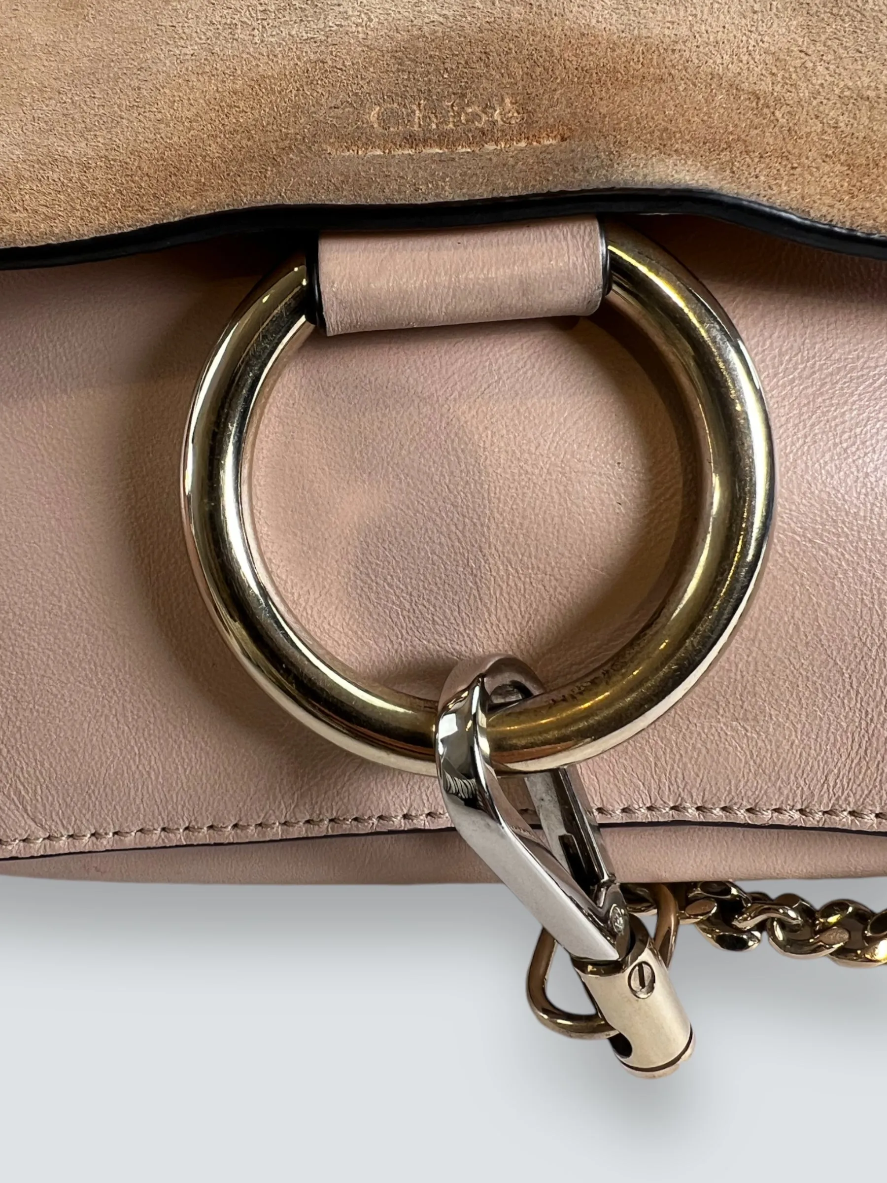 Chloe Pink Leather & Tan Suede Faye Crossbody