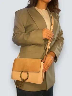 Chloe Pink Leather & Tan Suede Faye Crossbody