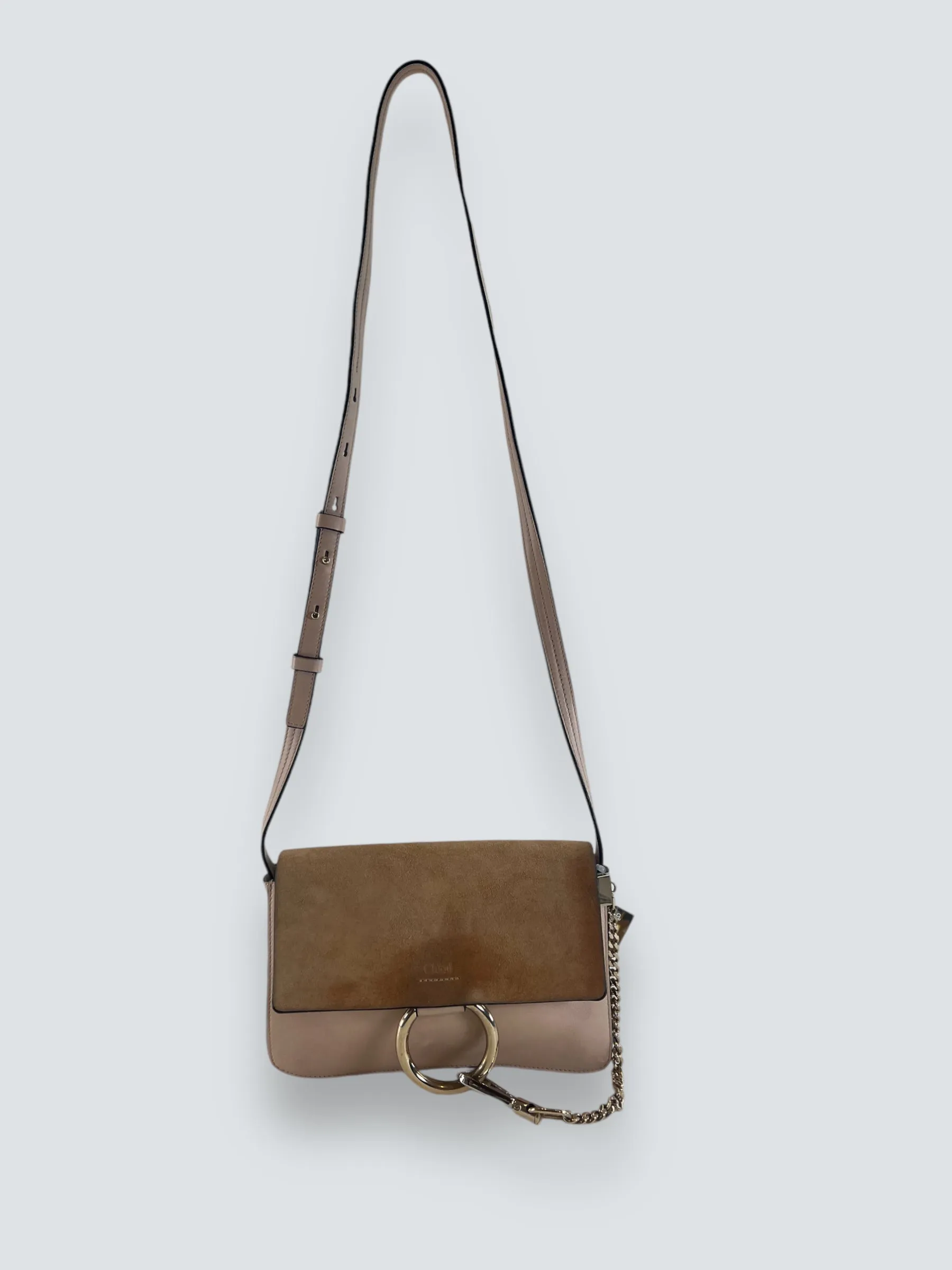 Chloe Pink Leather & Tan Suede Faye Crossbody