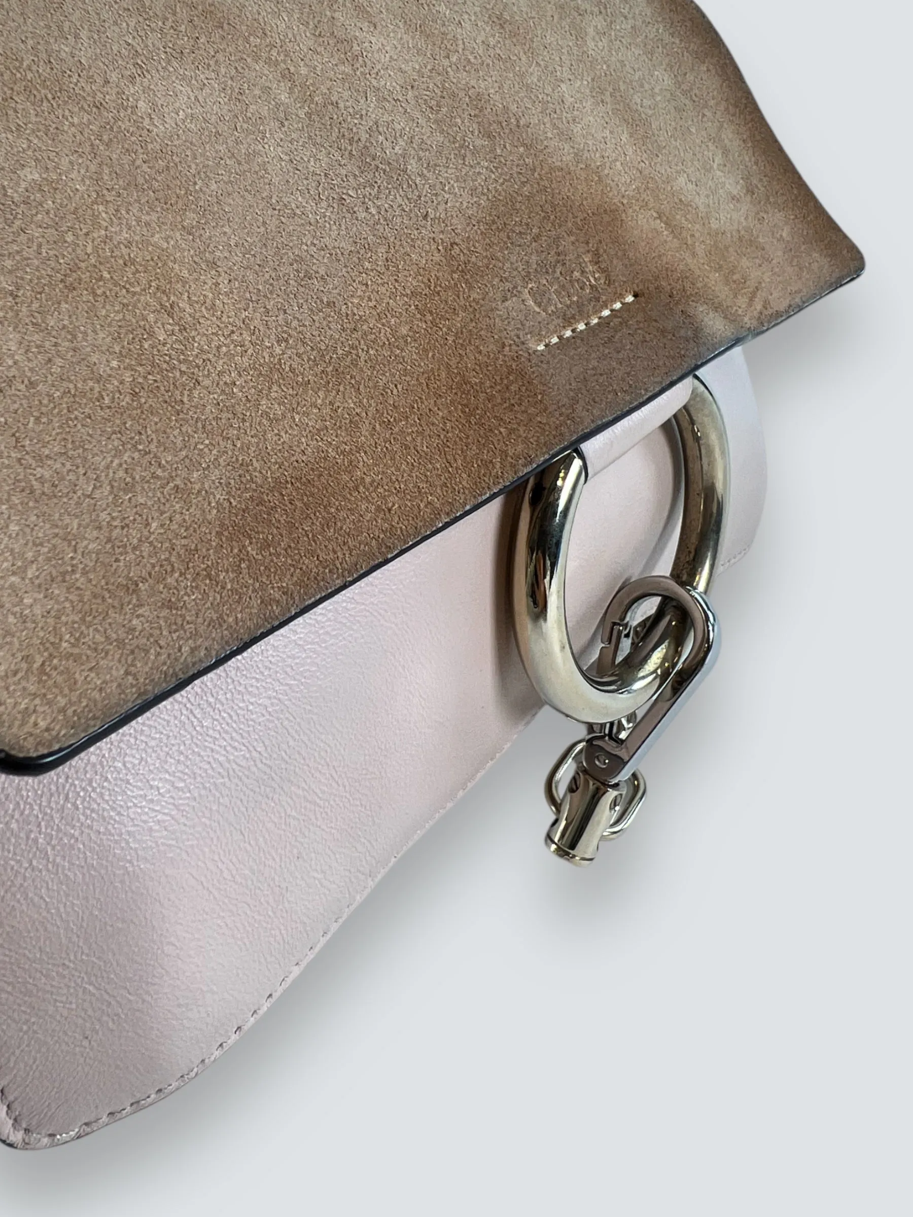 Chloe Pink Leather & Tan Suede Faye Crossbody