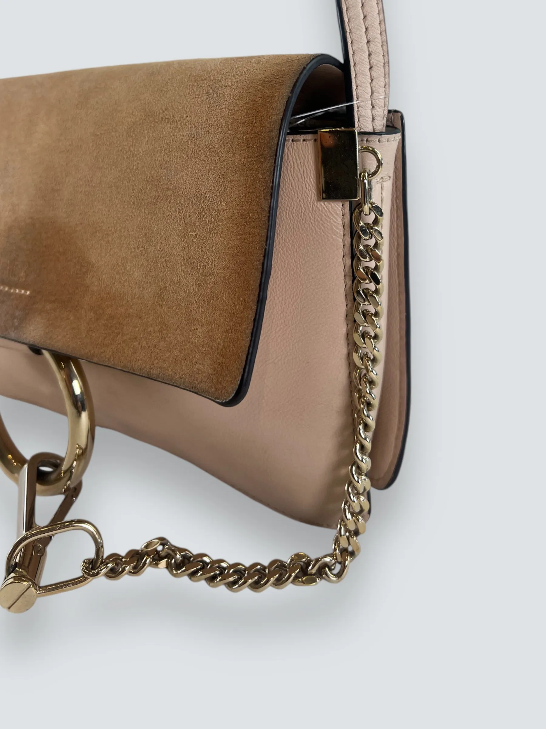Chloe Pink Leather & Tan Suede Faye Crossbody