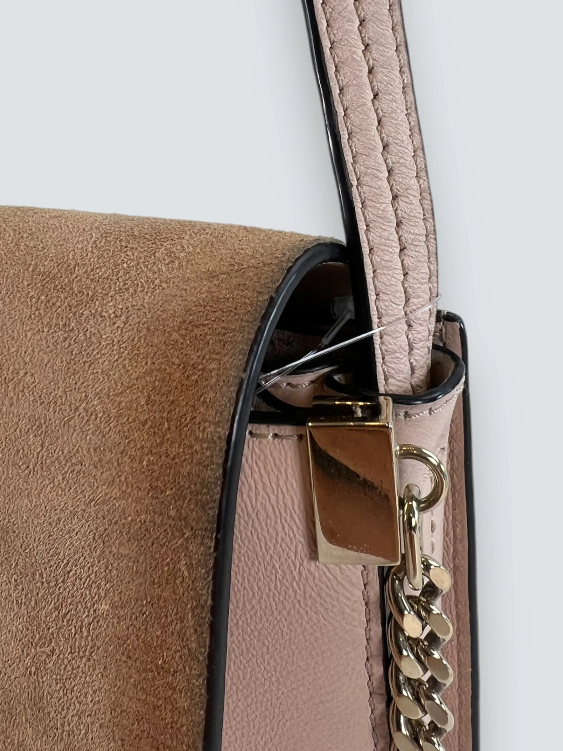Chloe Pink Leather & Tan Suede Faye Crossbody