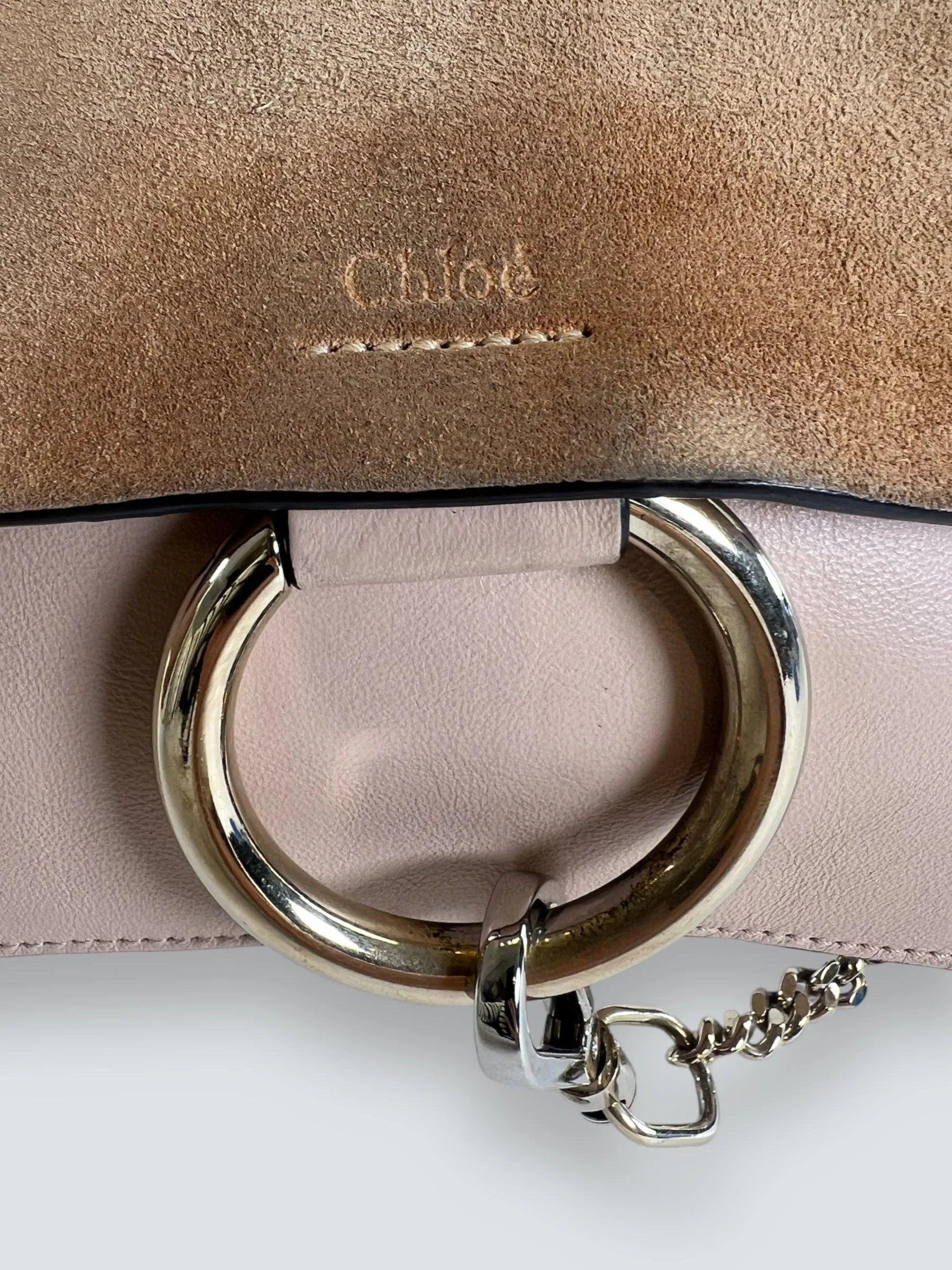 Chloe Pink Leather & Tan Suede Faye Crossbody