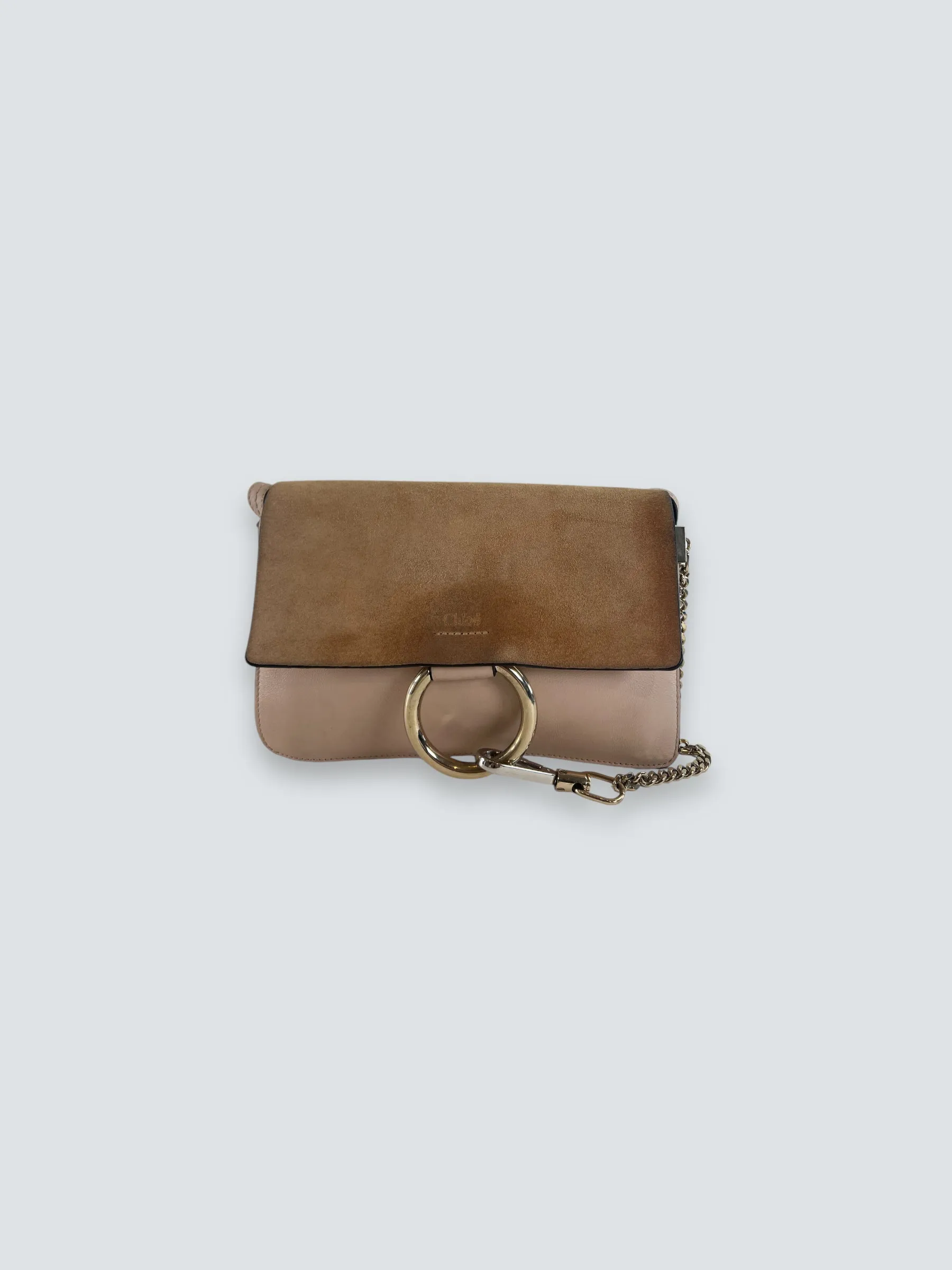 Chloe Pink Leather & Tan Suede Faye Crossbody