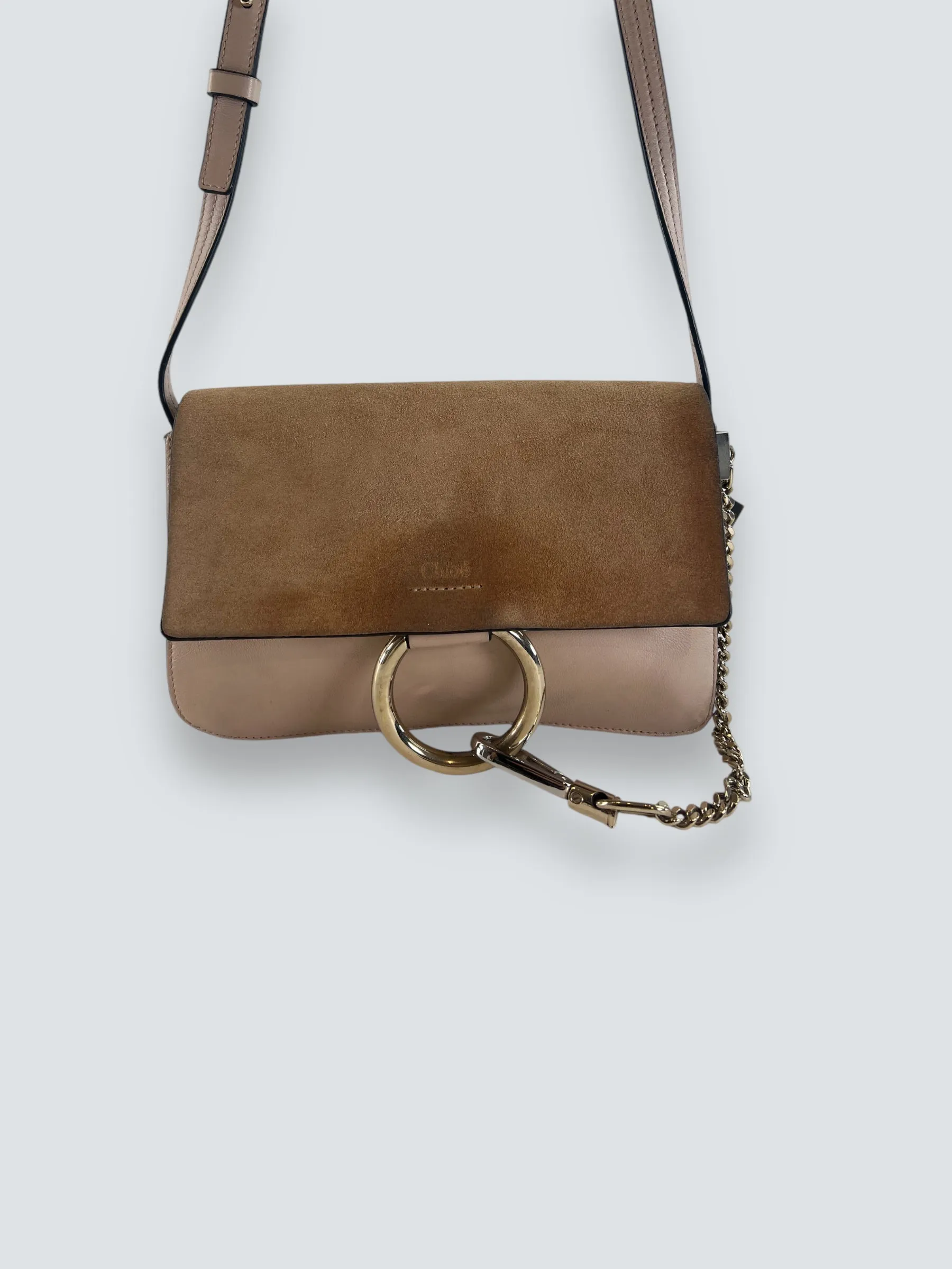 Chloe Pink Leather & Tan Suede Faye Crossbody