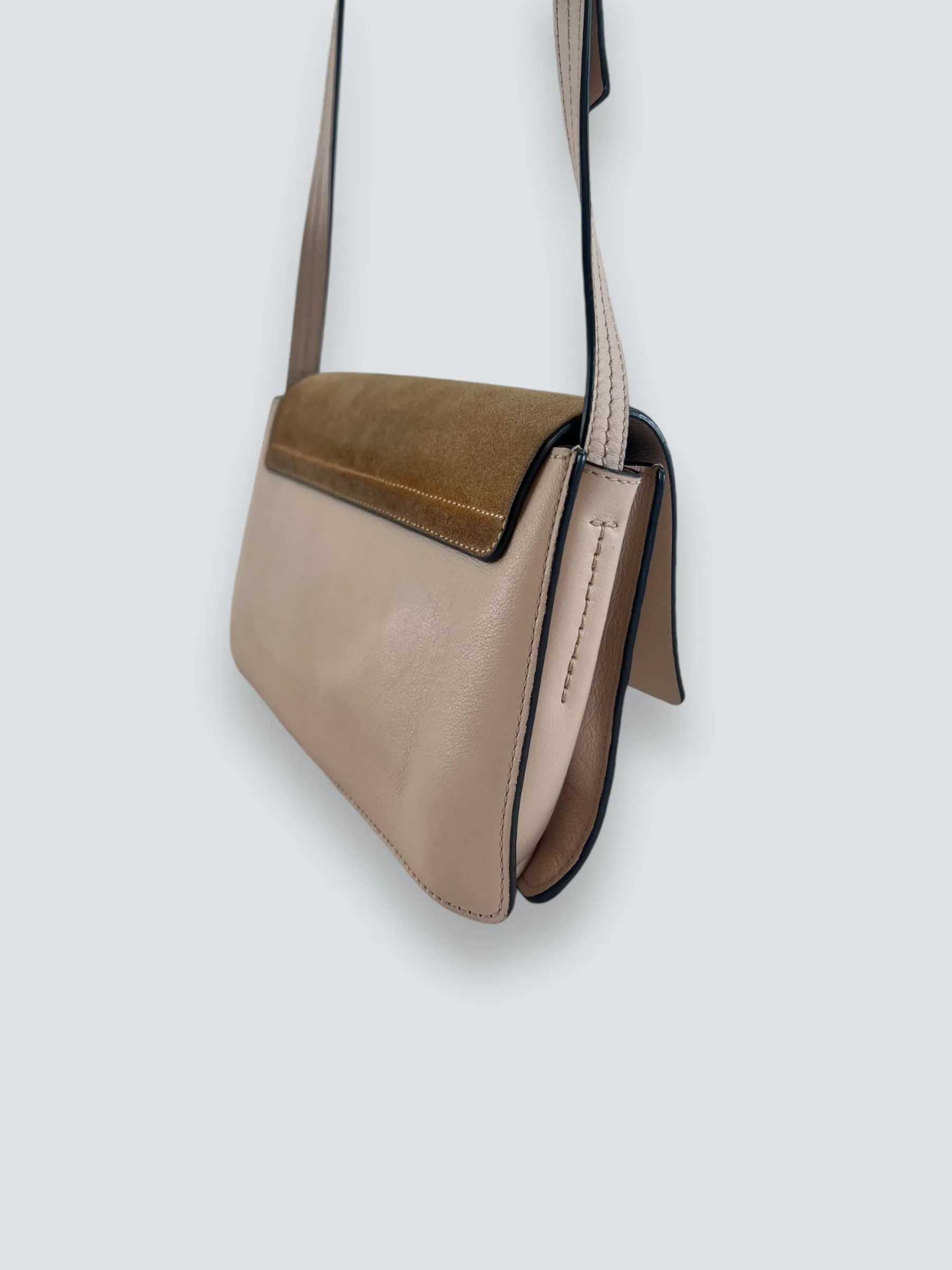 Chloe Pink Leather & Tan Suede Faye Crossbody