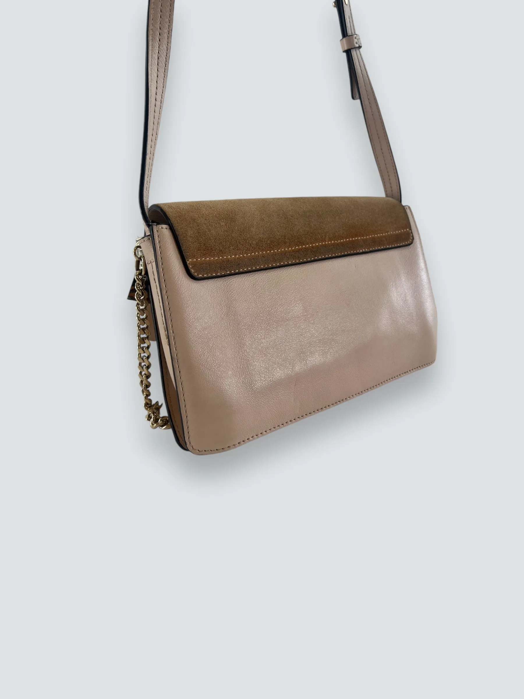 Chloe Pink Leather & Tan Suede Faye Crossbody