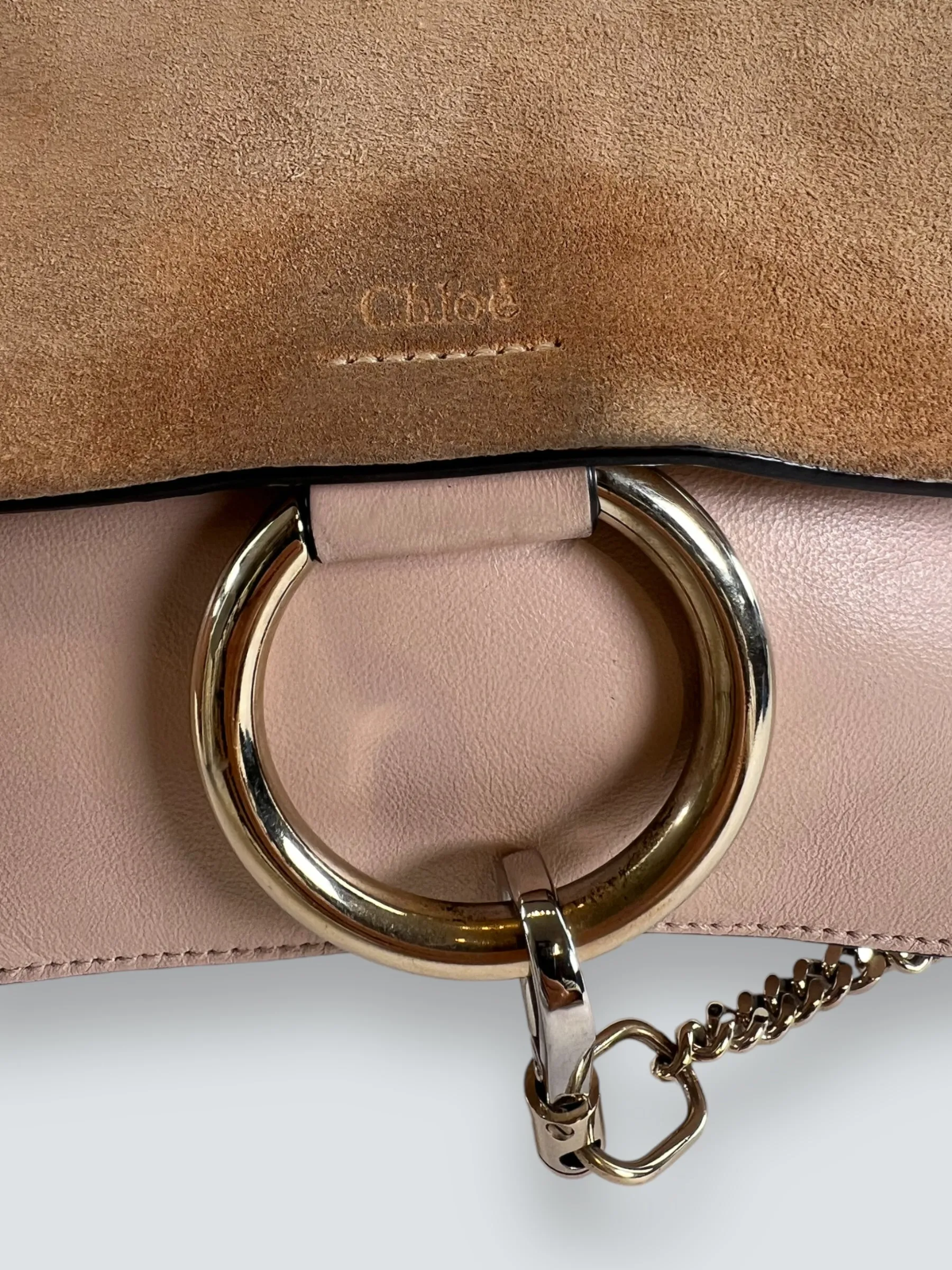 Chloe Pink Leather & Tan Suede Faye Crossbody