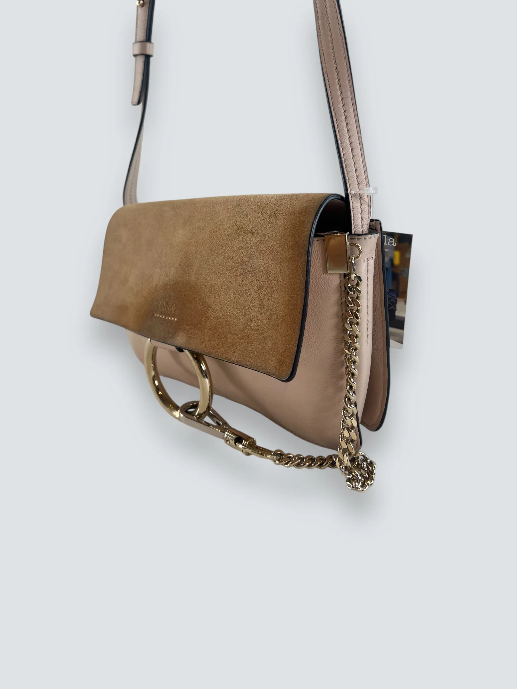 Chloe Pink Leather & Tan Suede Faye Crossbody