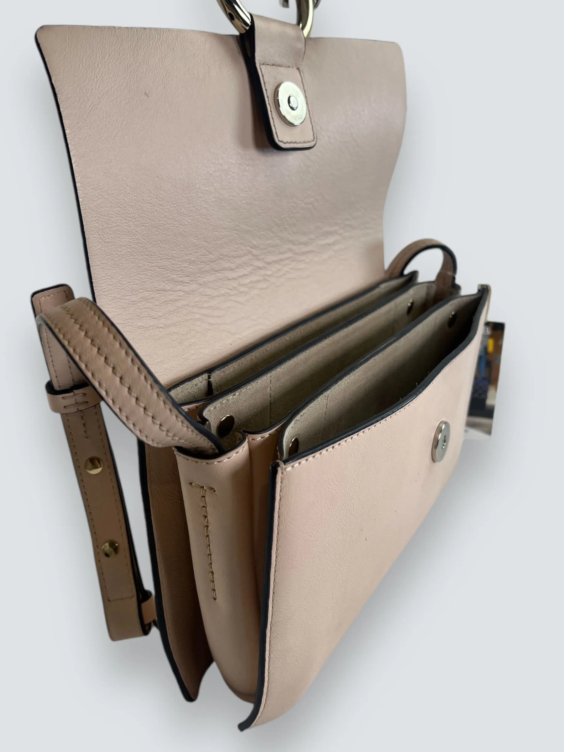 Chloe Pink Leather & Tan Suede Faye Crossbody