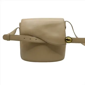 Christian Dior Beige Leather Oval CD Logo Flap Crossbody Bag