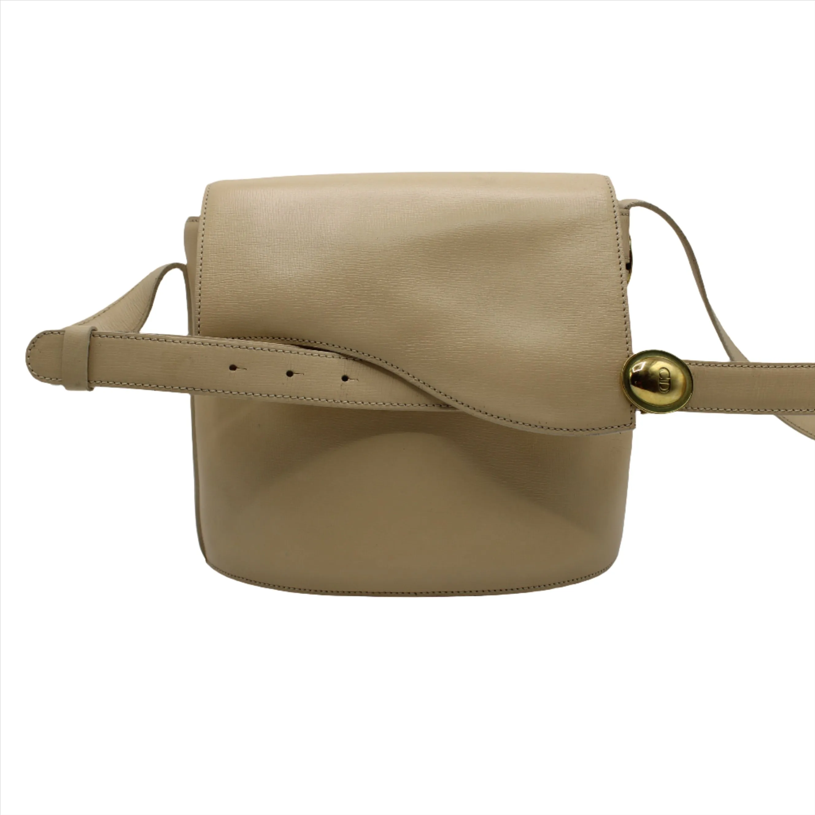 Christian Dior Beige Leather Oval CD Logo Flap Crossbody Bag