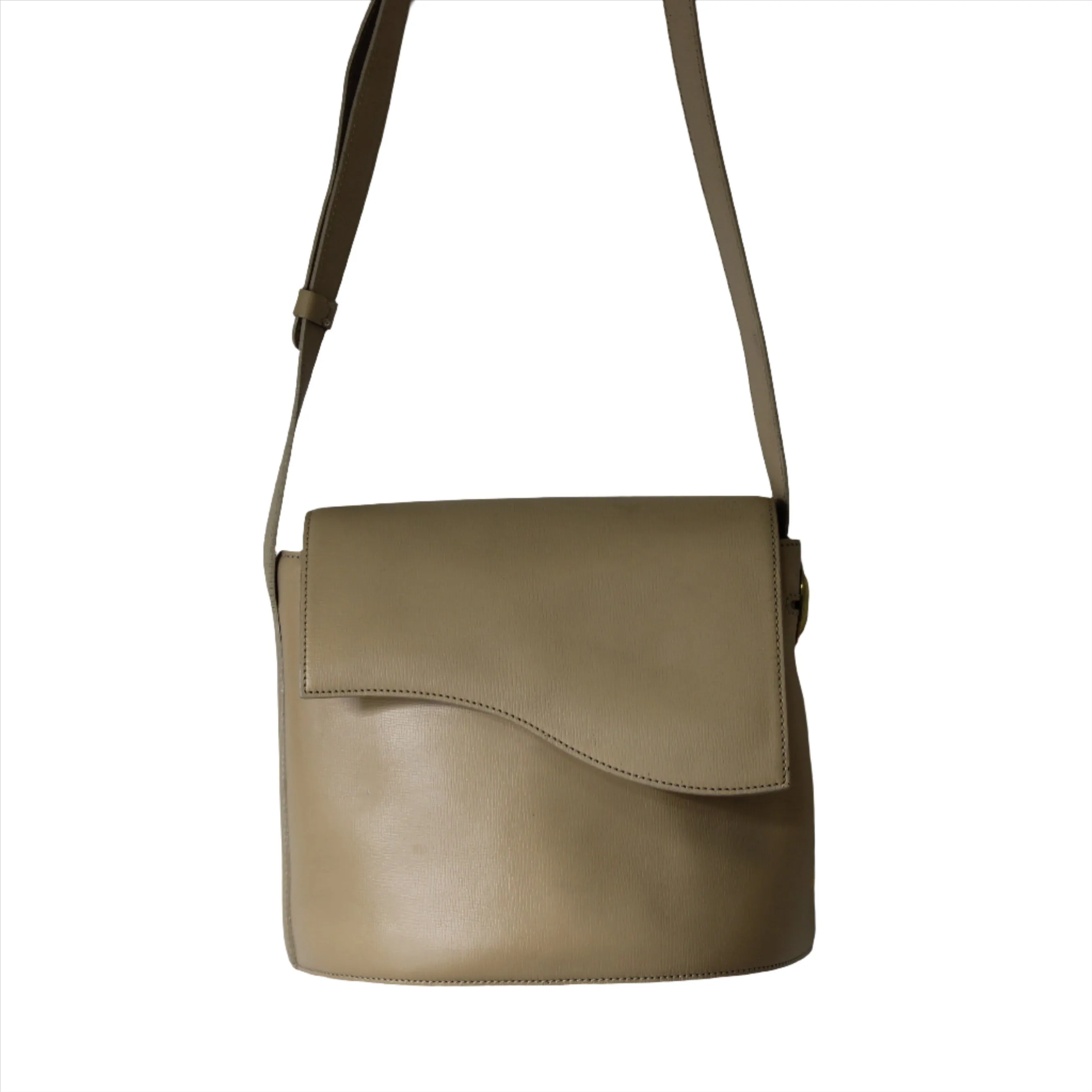 Christian Dior Beige Leather Oval CD Logo Flap Crossbody Bag