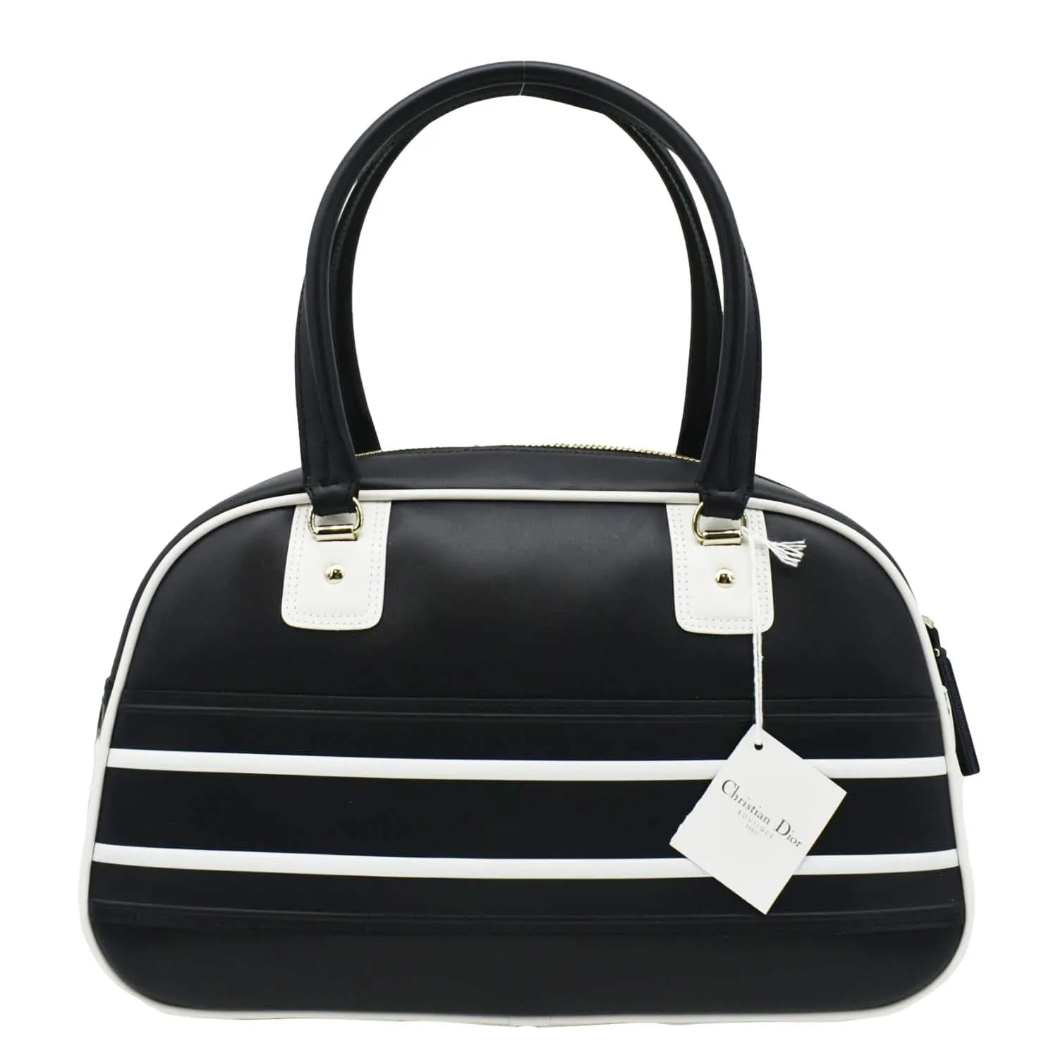 CHRISTIAN DIOR Vibe Zip Bowling Medium Leather Shoulder Bag Navy Blue