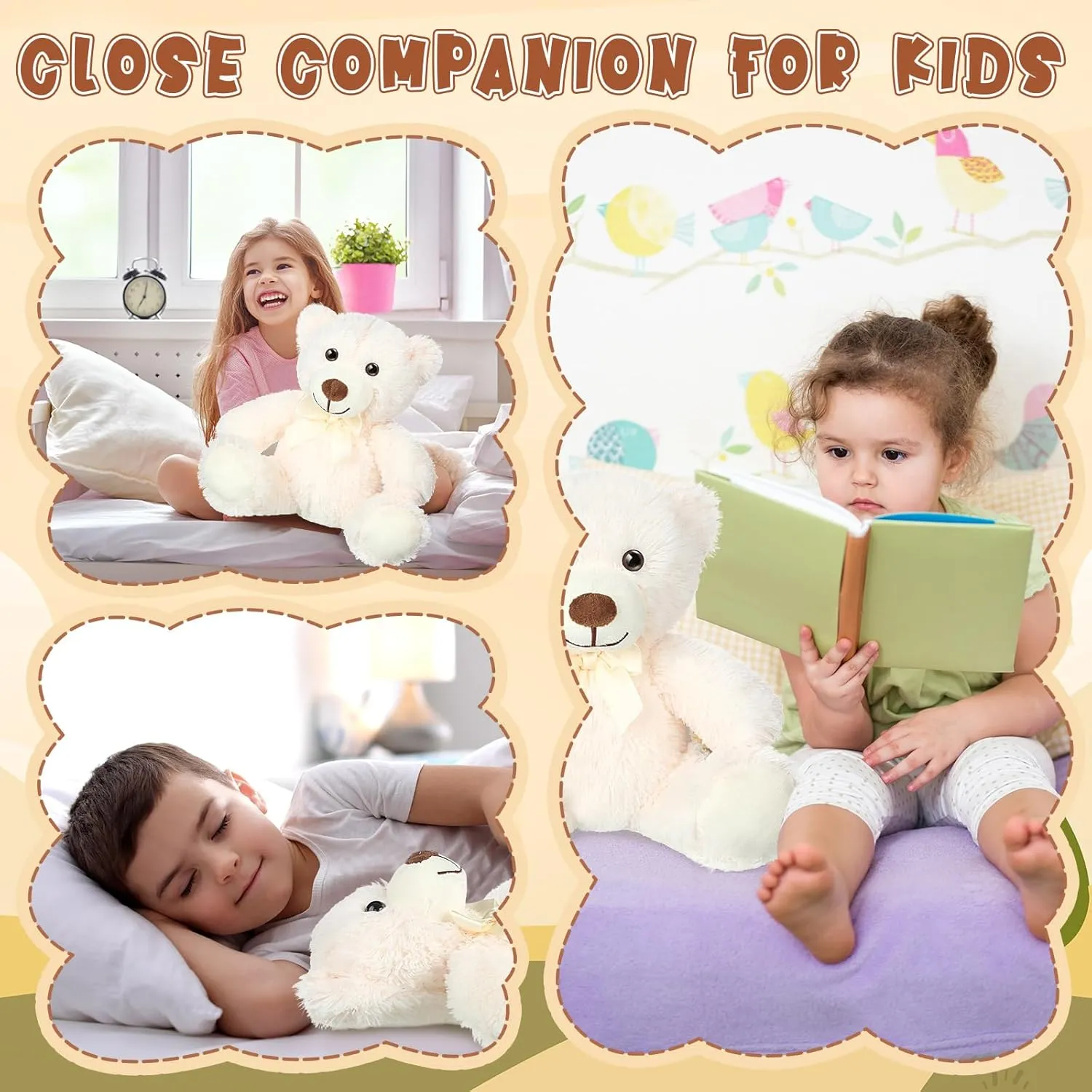 Civaner 4 Pack 14 Inches Bear Plush Stuffed Animals Cute Soft Bears Gifts Bulk for Adults (White)