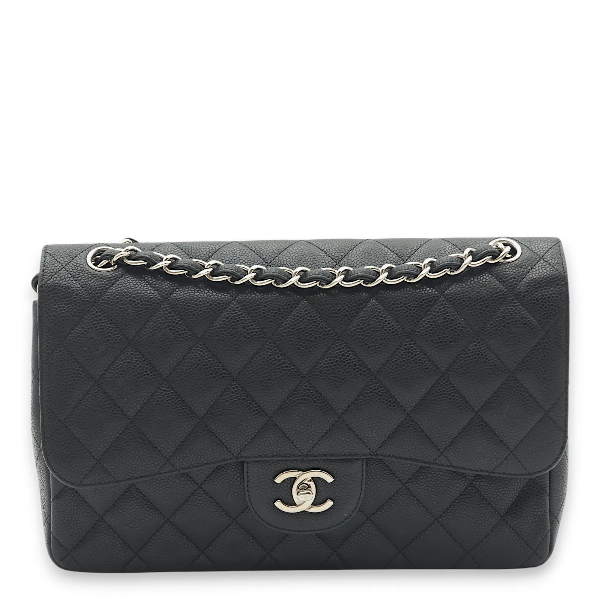 Classic Double Flap Jumbo Black Shoulder Bag in Caviar Leather, Palladium hardware